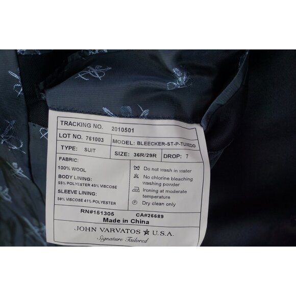 John Varvatos Bleecker Navy Formal Wool 2 Pc Tuxedo Jacket Pants Sz 36R NEW - Picture 10 of 12